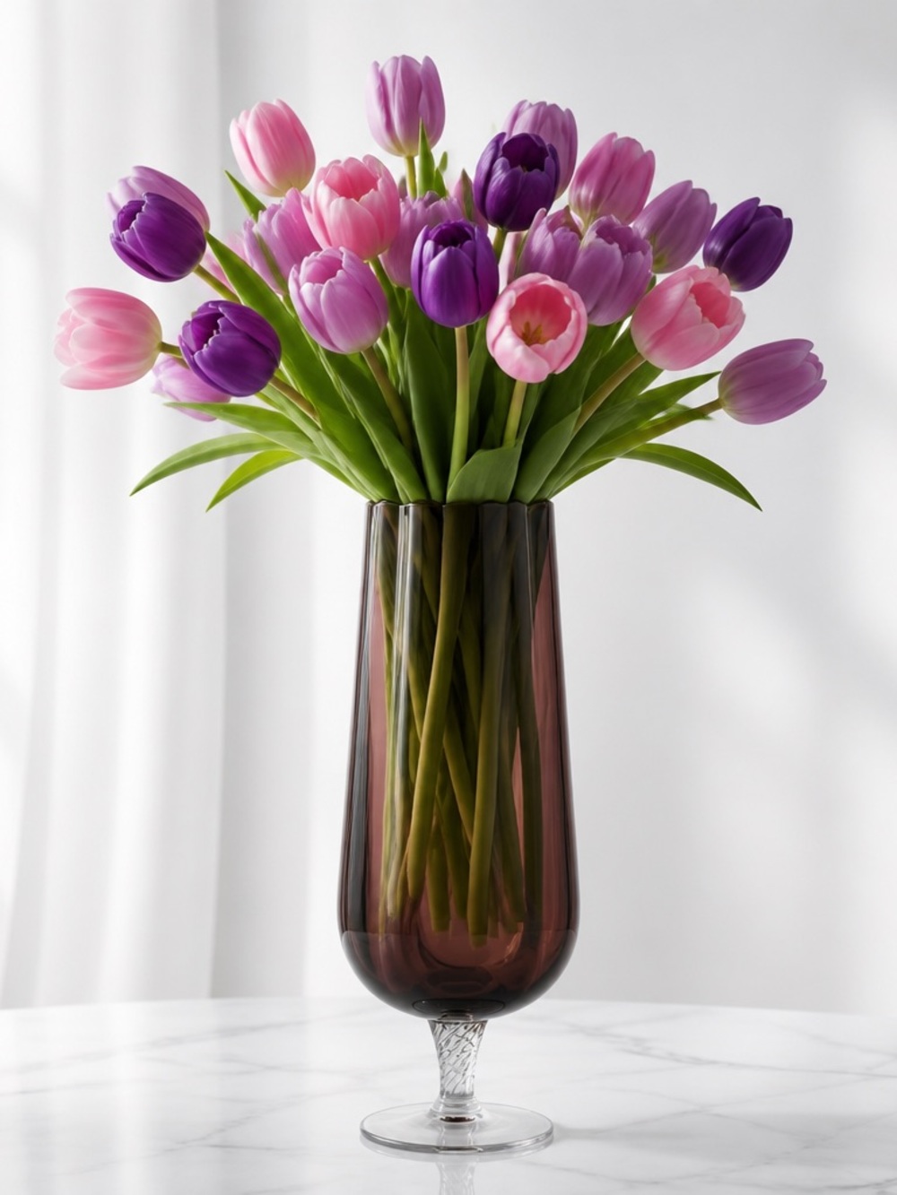 Vintage Purple Empoli Glass Vase Swirled Clear Pedestal Base